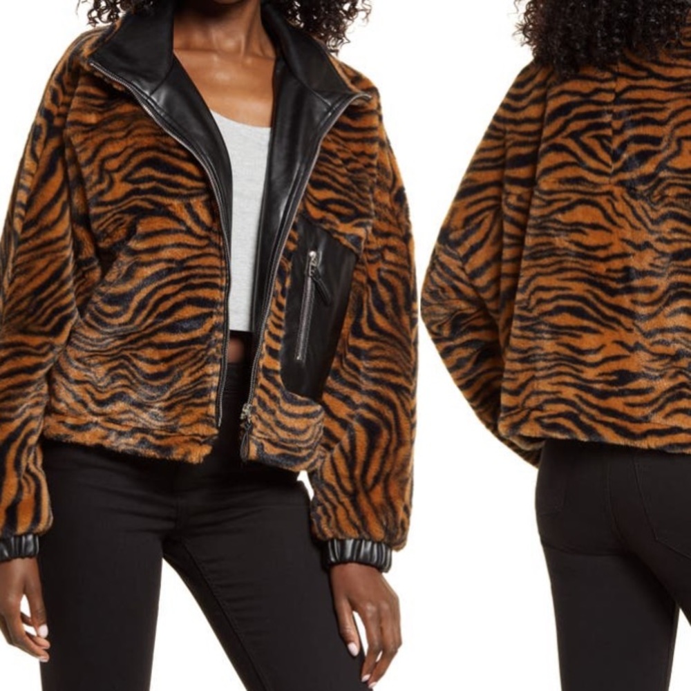 BLANKNYK Faux Shearling w/ Faux Leather Trim Bomber Jacket